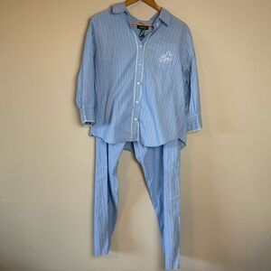 Lauren Ralph Lauren Women’s Light Blue Striped Button Down Pajama Set
